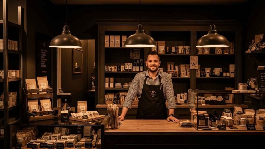 lokale ondernemer werkt aan laptop met website optimalisatie – digitale zichtbaarheid