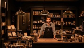 lokale ondernemer werkt aan laptop met website optimalisatie – digitale zichtbaarheid